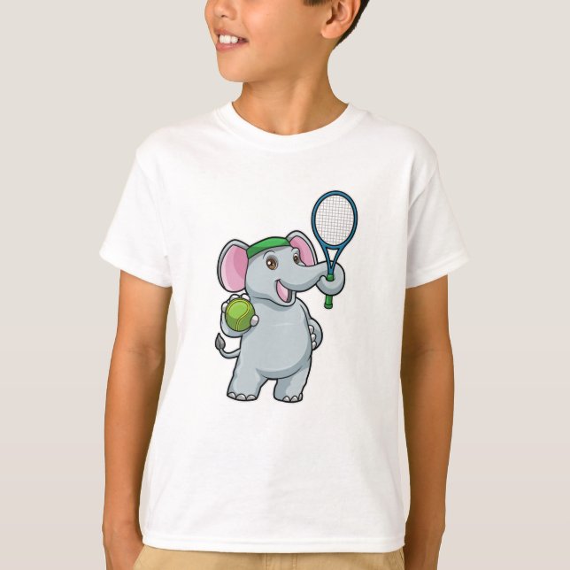 T-shirt Elephant au Tennis avec raquette et balle de tenni (Devant)