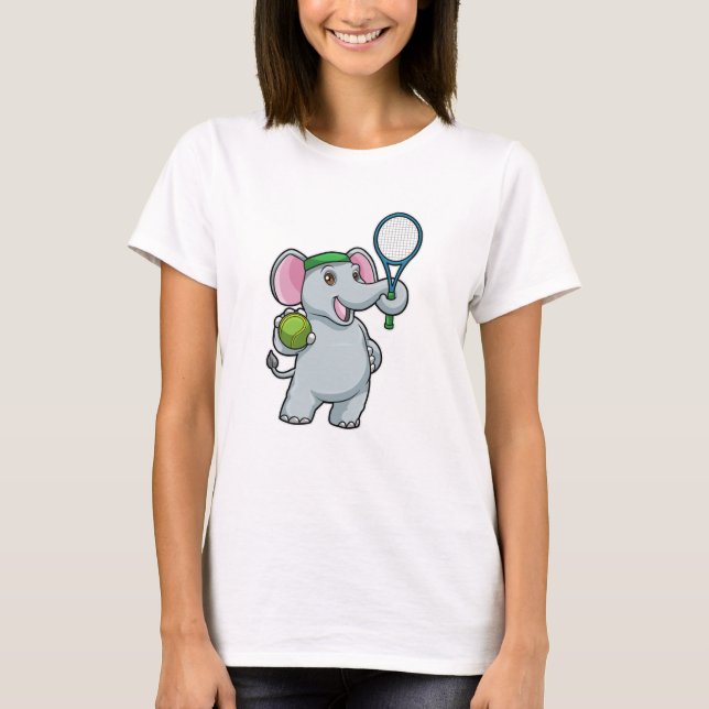 T-shirt Elephant au Tennis avec raquette et balle de tenni (Devant)