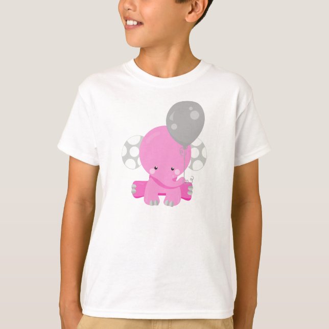 T-shirt Eléphant Avec Ballons, Eléphant Rose, Animal Migno (Devant)