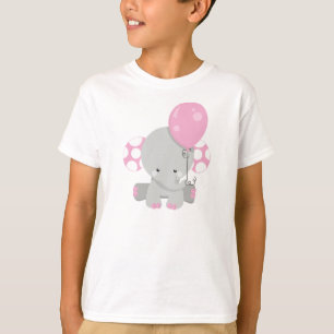T-shirt Eléphant Avec Balloon, Eléphant mignon - Gris Rose
