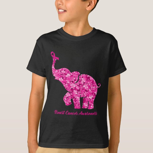 T-shirt Eléphant Avec Fleur Cancer du Sein Sensibilisation (Devant)