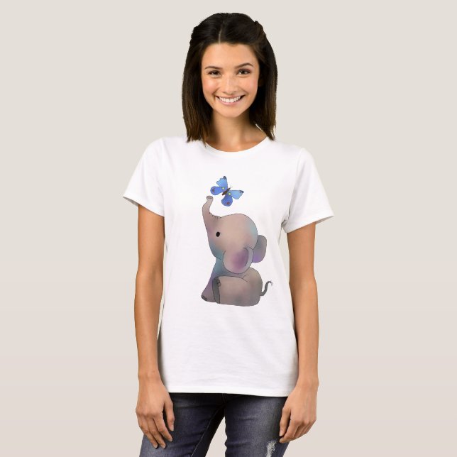 T-shirt Éléphant avec le papillon (Devant entier)