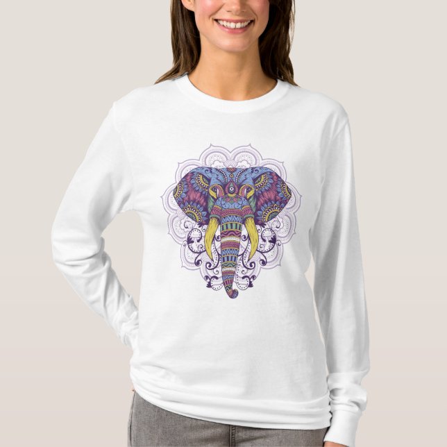 T-shirt Elephant Avec Mandala (Devant)
