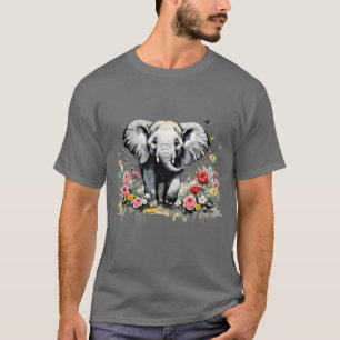 T-shirt Eléphant Bébé avec Roses