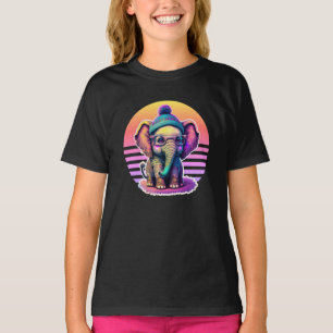 T-shirt Eléphant bébé mignon avec lunettes et Beanie