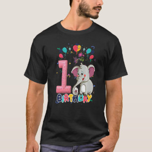 T-shirt Elephant Birthday Girl Princess 1er Birthday Eleph