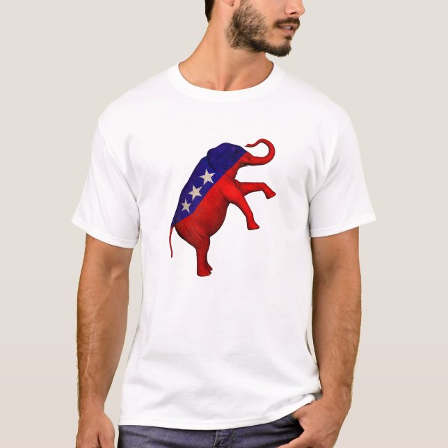 T-shirt Éléphant blanc et bleu rouge (Devant)