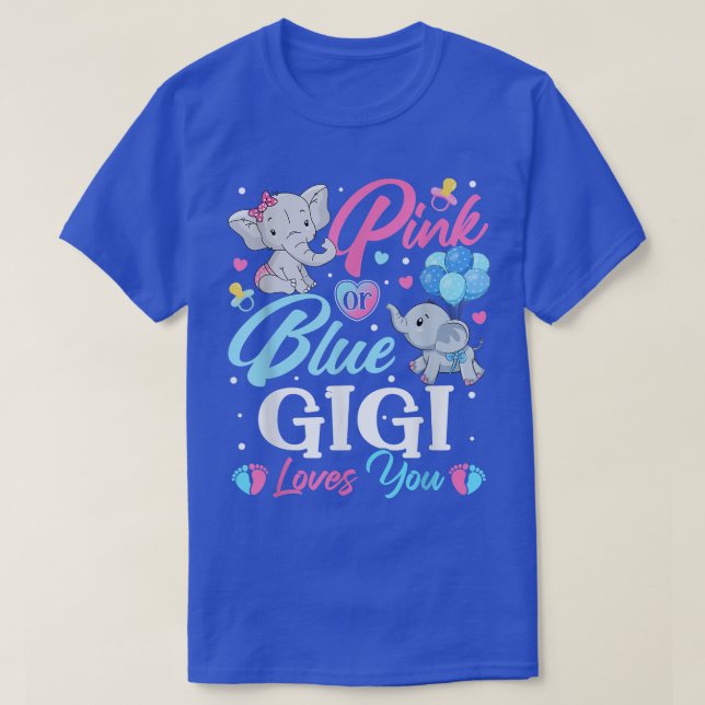 T-shirt Elephant bleu rose Gigi vous aime Grossesse Révéla (Design devant)