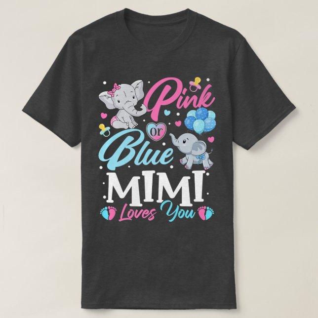 T-shirt Elephant bleu rose Mimi vous aime Grossesse Révéla (Design devant)