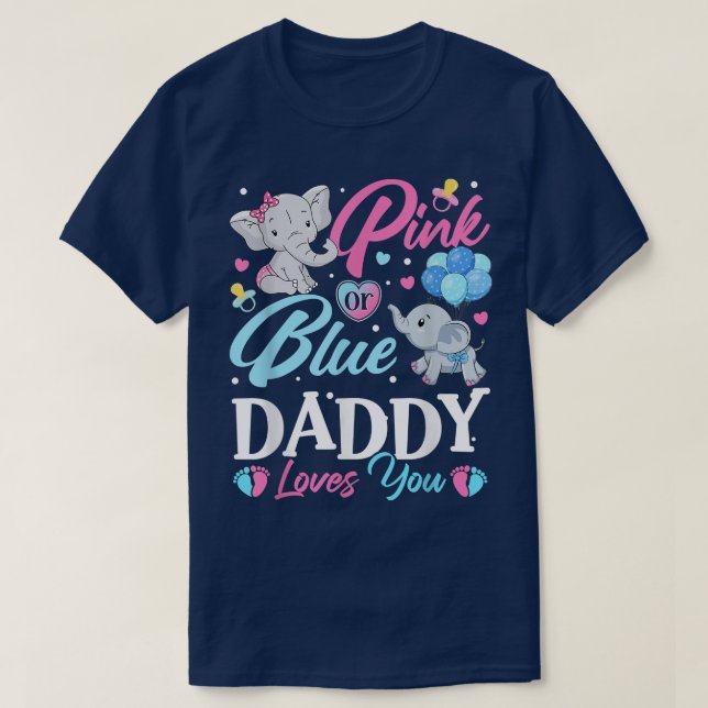 T-shirt Elephant bleu rose papa t'aime Grossesse Revea (Design devant)