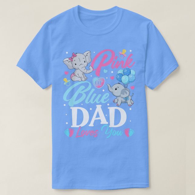 T-shirt Elephant bleu rose papa t'aime Grossesse Révélatio (Design devant)