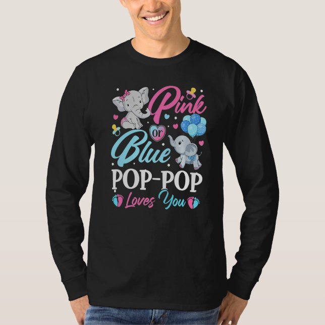 T-shirt Eléphant bleu rose Pop Pop vous aime Grossesse Rev (Devant)