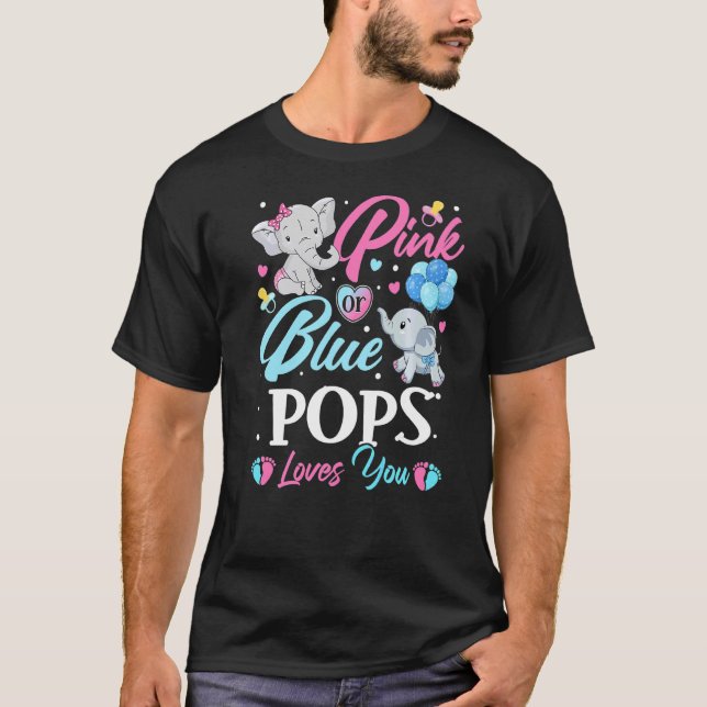 T-shirt Eléphant bleu rose pops vous aime Grossesse Révéle (Devant)