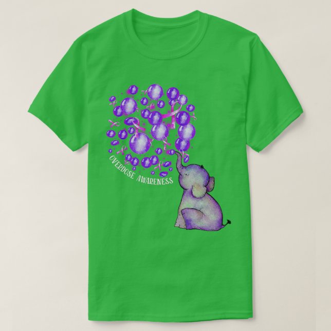 T-shirt Éléphant Blowing Up Purple Balloon Overdose Aware (Design devant)