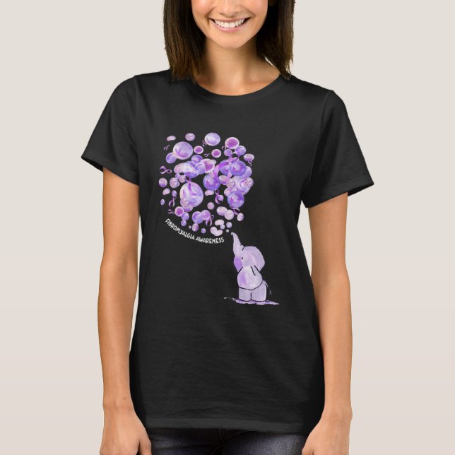 T-shirt Elephant Blowing Upp Purplee Balloons Fibromyalgia (Devant)
