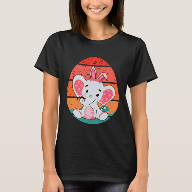 T-shirt Elephant Bunny Happy Easter Eggs Retro Men Women K (Devant)