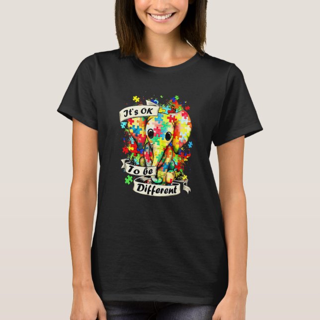 T-shirt Elephant C'est bien d'être différent Autisme Maman (Devant)