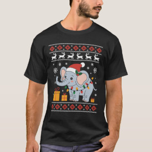 T-shirt Éléphant Chapeau de Père Noël Lumières de Sapin de