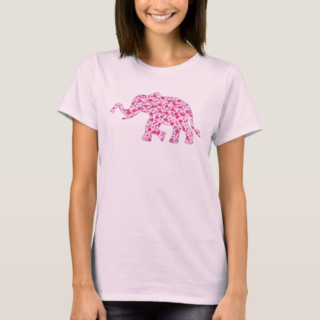 T-shirt Eléphant Coeurs roses (Devant)