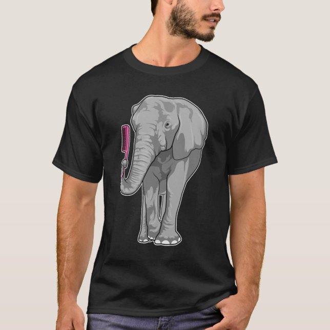 T-shirt Éléphant coiffeur avec peigne (Devant)