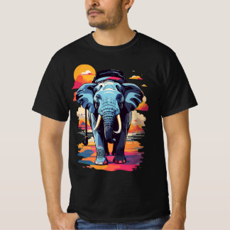 T-shirt Éléphant coloré rétro vintage au coucher du soleil