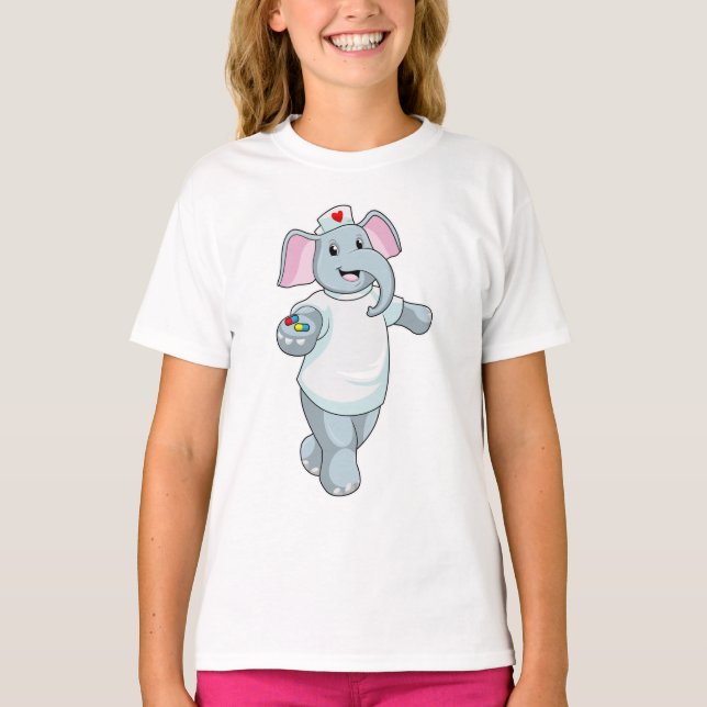 T-shirt Elephant comme infirmière avec la médecine (Devant)