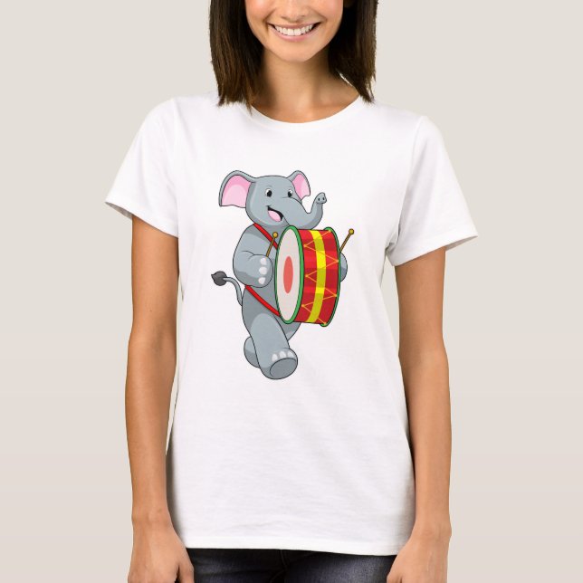 T-shirt Elephant comme musicien avec tambour (Devant)