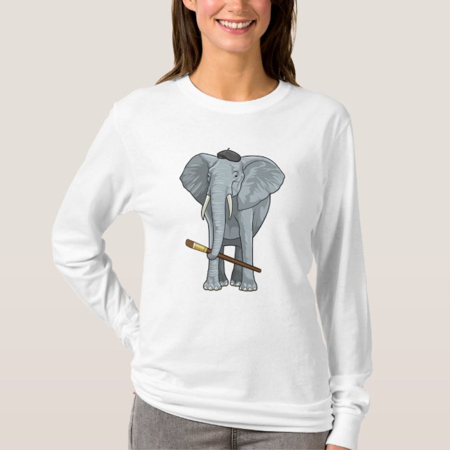 T-shirt Eléphant comme peintre avec pinceau (Devant)