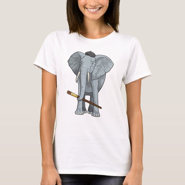 T-shirt Eléphant comme peintre avec pinceau (Devant)