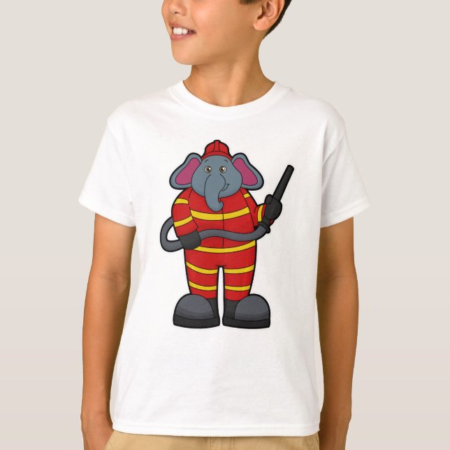 T-shirt Elephant comme pompier avec tuyau (Devant)