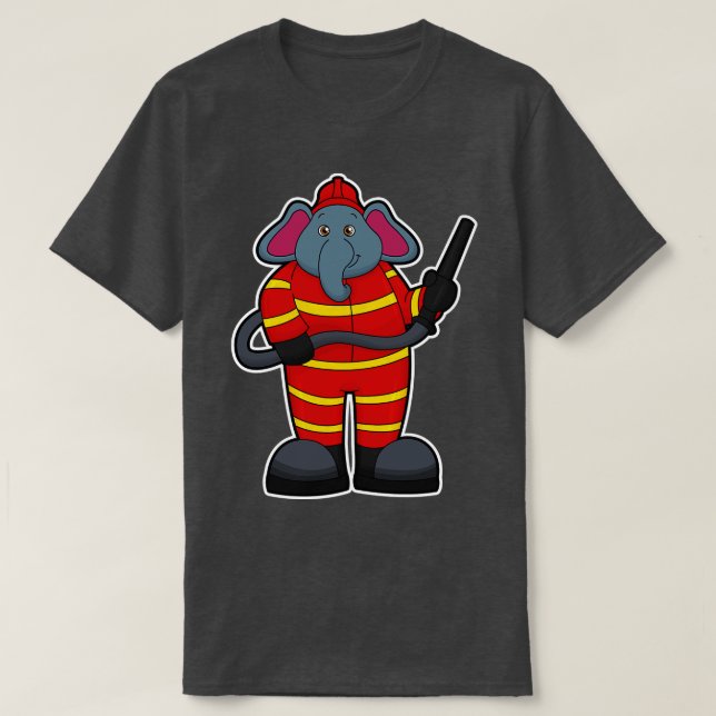 T-shirt Elephant comme pompier avec tuyau (Design devant)