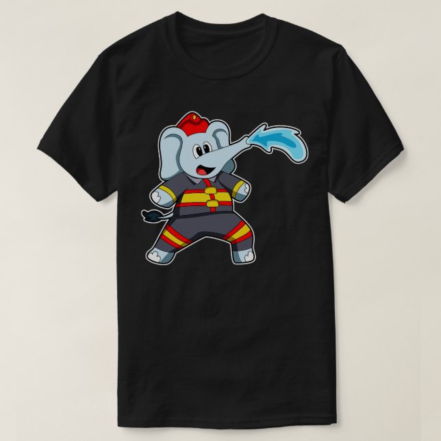 T-shirt Elephant comme pompier avec tuyau 3 (Design devant)
