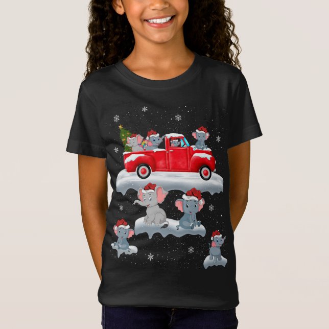 T-Shirt Elephant Conduite Arbre de Noël Camion Rouge Éléph (Devant)