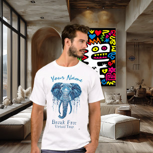 T-shirt Éléphant Cyber Bleu – Nom Personnalisé Libérez-Vou