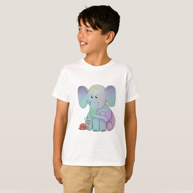 T-shirt Éléphant de couleur vive avec la limace (Devant entier)