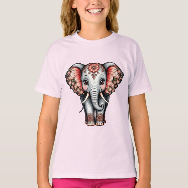 T-shirt Éléphant de dessin animé décoratif (Devant)