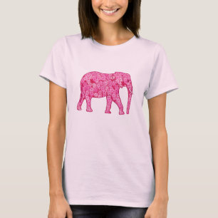 T-shirt Éléphant de fleur - rose de fuchsia
