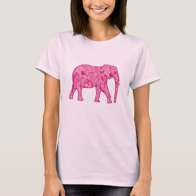 T-shirt Éléphant de fleur - rose de fuchsia (Devant)