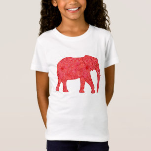 T-Shirt Eléphant de fleurs - rouge profond et corail