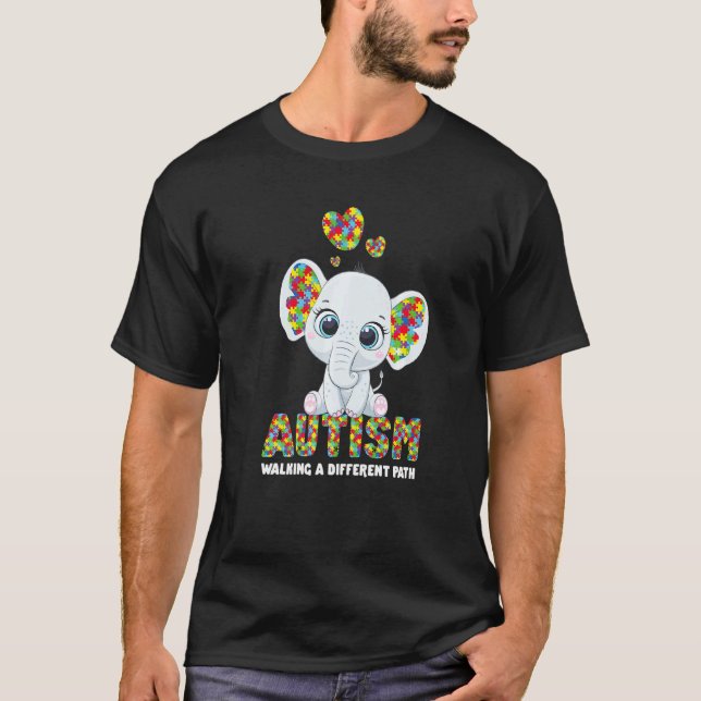 T-shirt Éléphant de l'autisme marchant sur un chemin diffé (Devant)