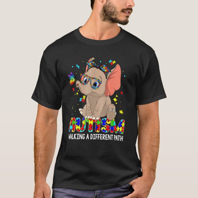 T-shirt Éléphant de l'autisme marchant sur un chemin diffé (Devant)