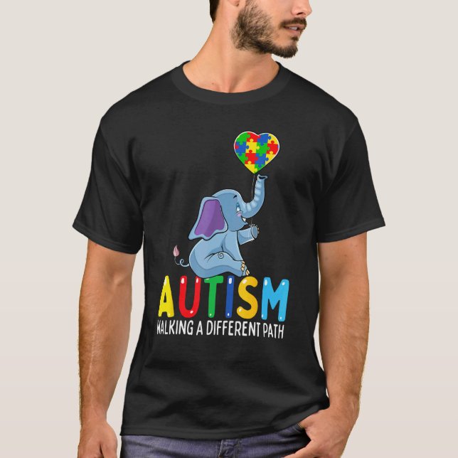 T-shirt Éléphant de l'autisme marchant sur un chemin diffé (Devant)