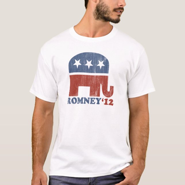 T-shirt Éléphant de républicain de Mitt Romney 2012 (cru) (Devant)