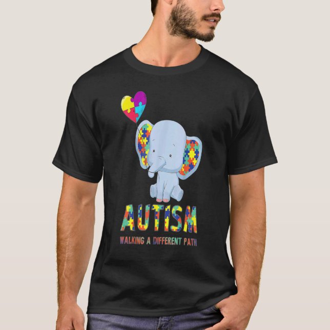 T-shirt Éléphant de sensibilisation à l'autisme marchant s (Devant)