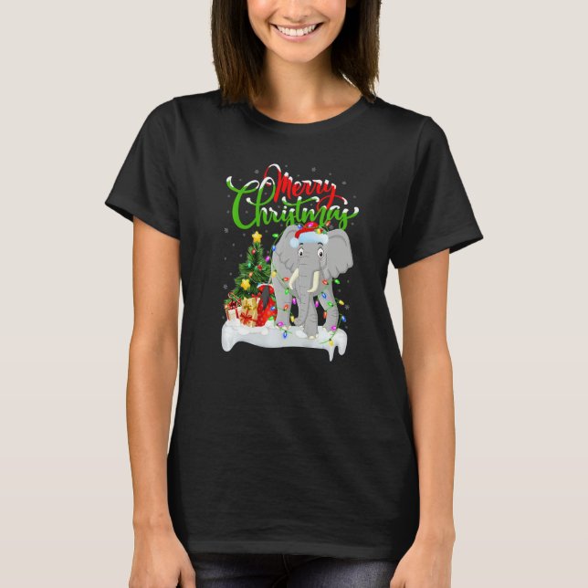 T-shirt Éléphant Décorations Xmas Santa Éléphant Noël (Devant)