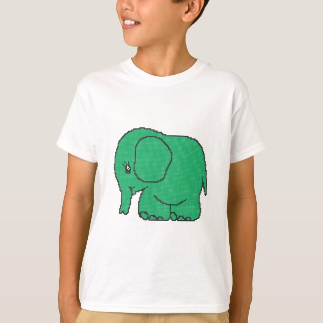 T-shirt Éléphant drôle de vert de point de croix (Devant)