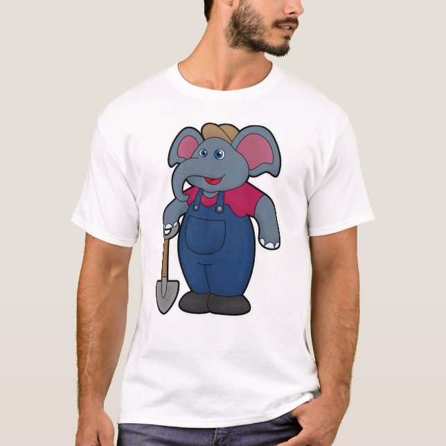 T-shirt Elephant en tant que fermier avec Shovel (Devant)