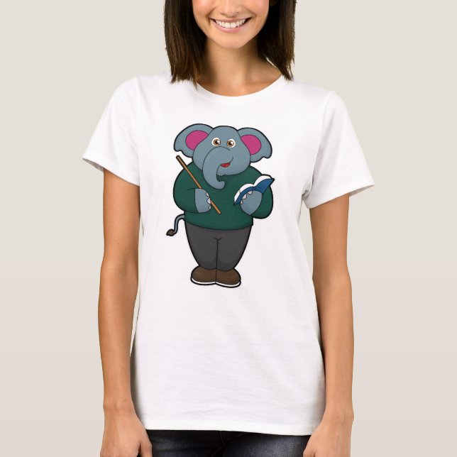 T-shirt Elephant en tant qu'enseignant avec livre et point (Devant)