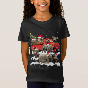 T-Shirt Elephant équitation Camion Rouge Joyeux Noël Noël 