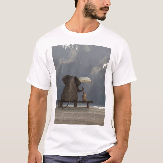 T-shirt éléphant et chien assis sous la pluie Graphic T-Sh (Devant)